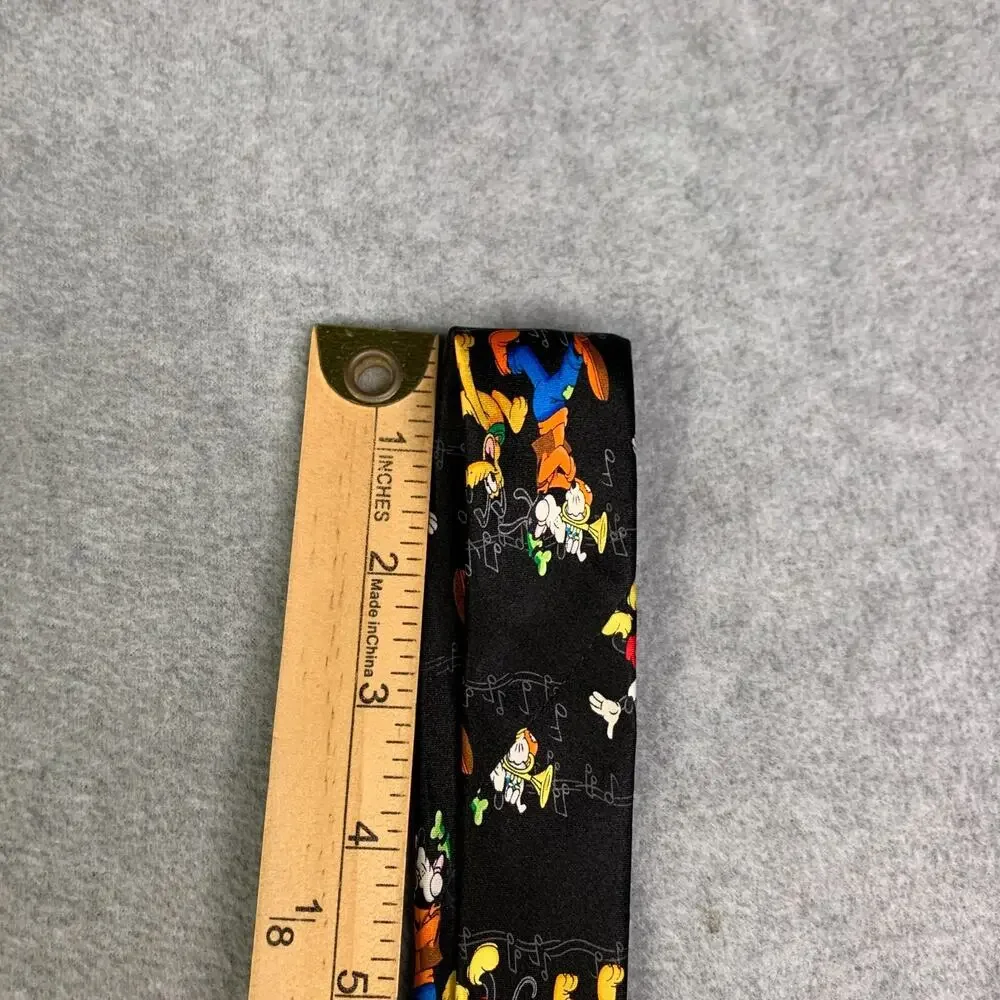 Mickey Mouse Silk Tie Goofy Pluto Black Music Notes Mens